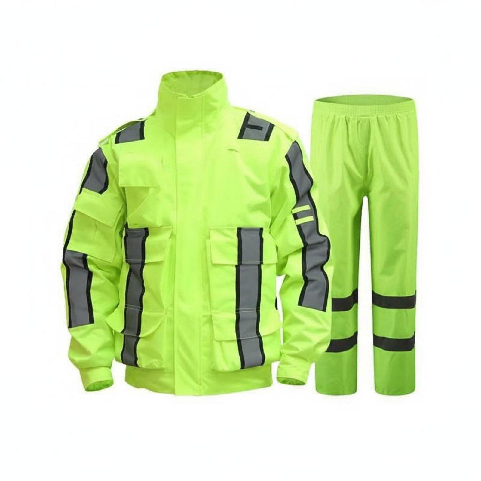Motorcycle Gear Mens - ชุดกันฝนสะท้อนแสงมองเห็นได้ชัดเจน เสื้อแจ็คเก็ตและกางเกงกันน้ำสำหรับตำรวจจราจรและผู้ขับขี่รถจักรยานยนต์