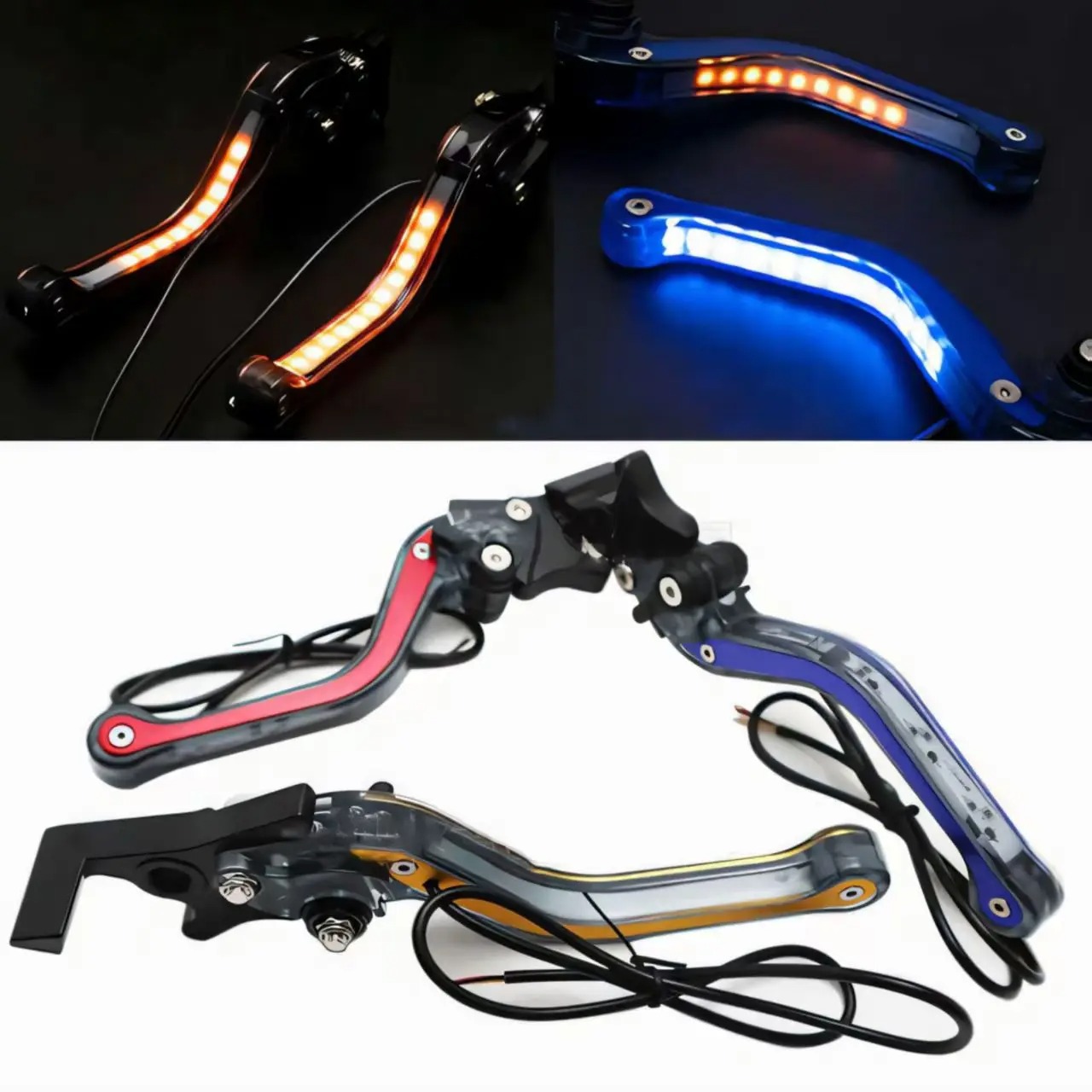 Motorcycle Gear Lever Extender - คันคลัตช์และเบรกมอเตอร์ไซค์แบบปรับได้ 1 คู่ 6 ระดับ พร้อมไฟเลี้ยว