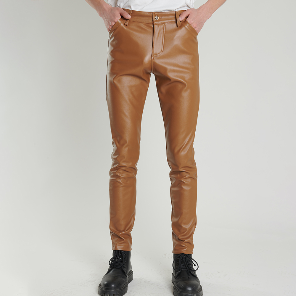 Motorcycle Gear Mens - กางเกงหนังผู้ชายทรงสกินนี่เข้ารูป, กางเกงหนัง PU แฟชั่นยืดหยุ่นได้กางเกงขี่มอเตอร์ไซค์และขี่จักรยานกันน้ำ