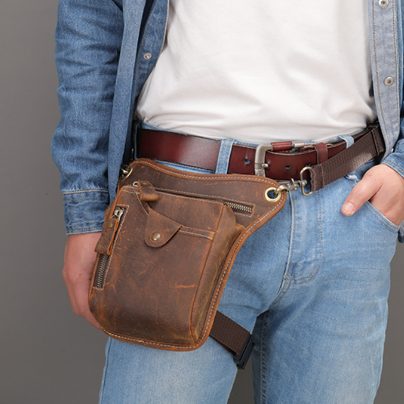 Motorcycle Gear Backpack - Vintage Pu หนังเอว Pack กระเป๋าขาผู้ชายผู้หญิงกันน้ํารถจักรยานยนต์สะโพกเข็มขัดต้นขากระเป๋าจักรยานกลางแจ้งโทรศัพท์ Cross
